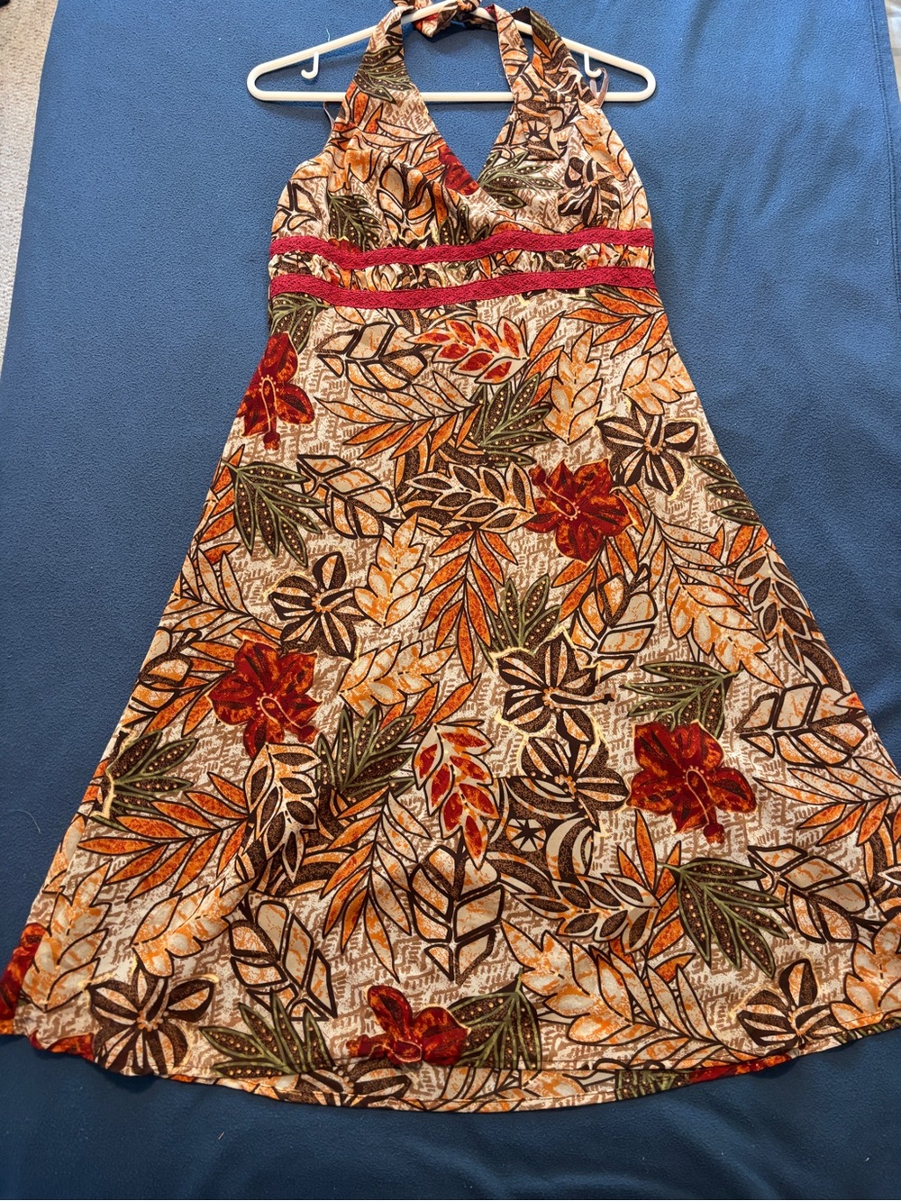 Reitmans Floral Halter Dress in Orange, Brown, Green